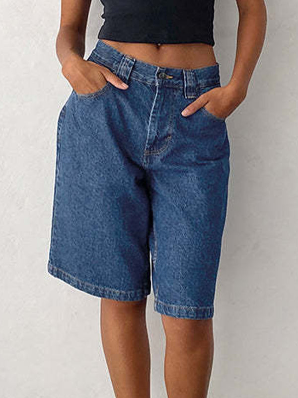 Non-Elastic Slimming Denim Shorts