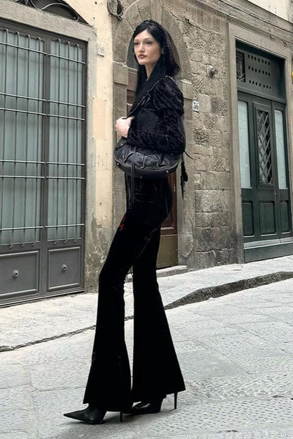 Gothic Cross Embroidered Flare Pants