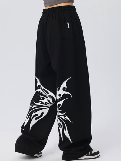 Vintage Butterfly Print Loose Sweatpants