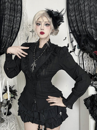 Edgy Dark Slim Long Sleeve Blouse