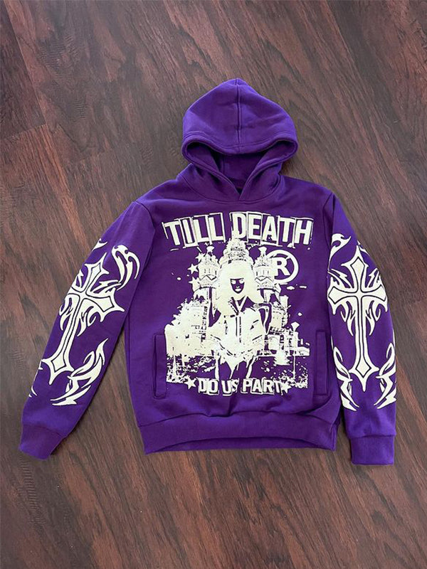 Cross Lettering Oversized Long Sleeve Hoodie