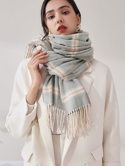 Winter New Plaid Scarves Knit Mix Color Long Tassel Shawl Wraps  Ponchos Cape Scarves Thicken Warm Soft Female Scarf for Women