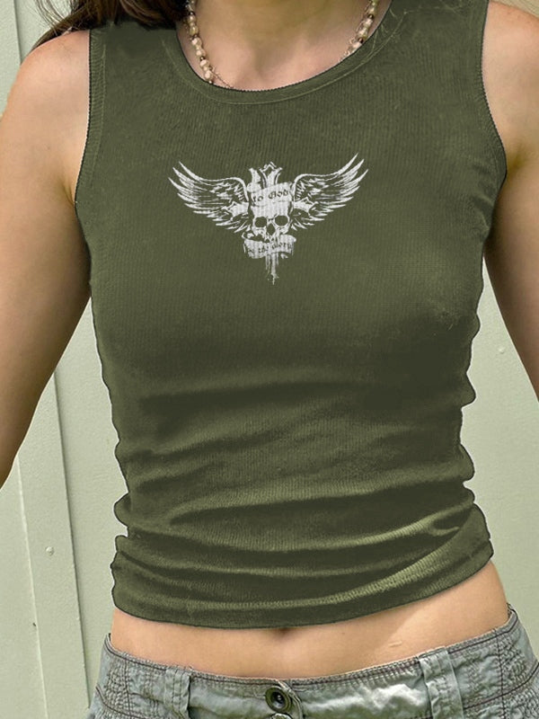 Skull Print Ribbed Tank Top