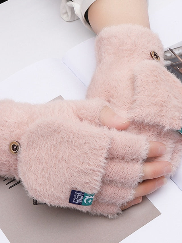 Convertible Fingerless Gloves Mittens Daily Holiday Solid / Plain Color Polyester Simple Warm 1 Pair for Women