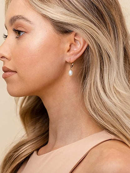 1 Pair Gold Pearl Huggie Hoop Earrings with Charms Fashion Drop Dangle Earrings for Women Handmade Karma Circle Jewelry for Women