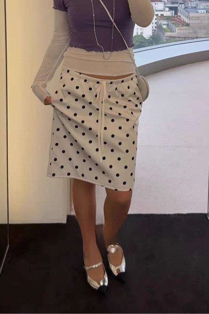 Drawstring Polka Dot Satin Mini Skirt