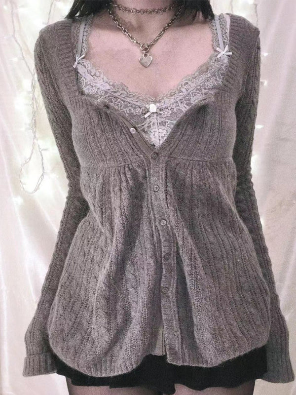 Sweet Style Lace Stitching Cardigan