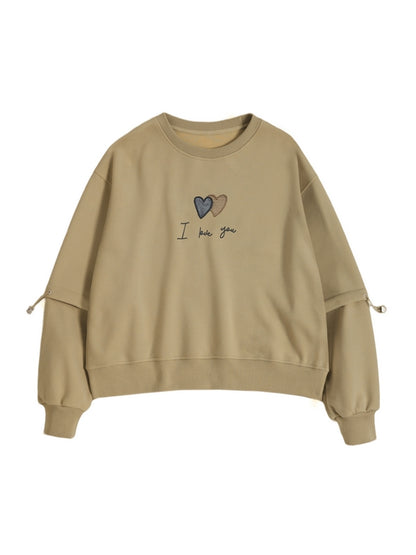 Embroidery Drawstring Sleeve Decor Oversized Hoodie