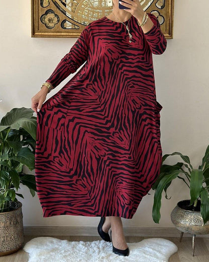 Vestido holgado clásico para mujer con estampado animal y bolsillo delantero | Ideal para primavera/verano