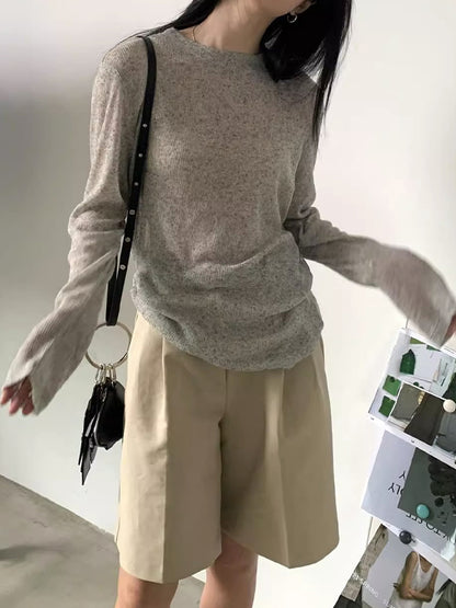 Plain Crewneck Casual Thin Long Sleeve Knits