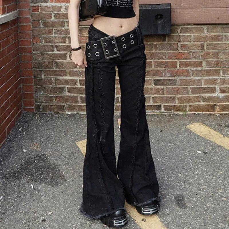 Studded Waistband Black Pants