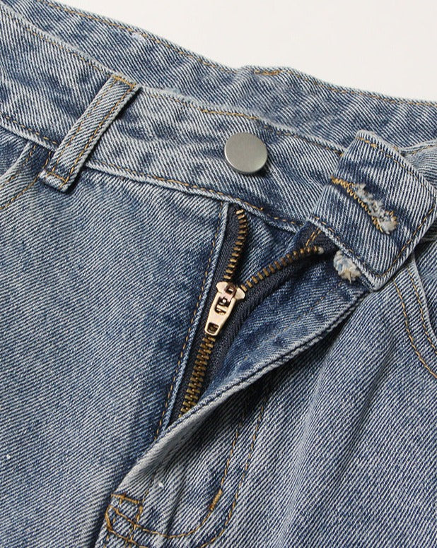 High-Rise Contrast Turn-up Straight-Leg Hybrid Jeans