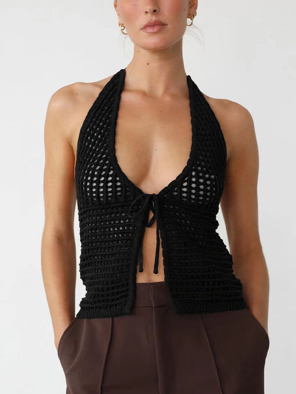 Knitted Hollow Cardigan Halter Vest