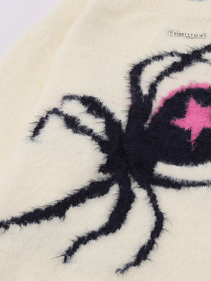 Contrast Color Spider Jacquard Sweater