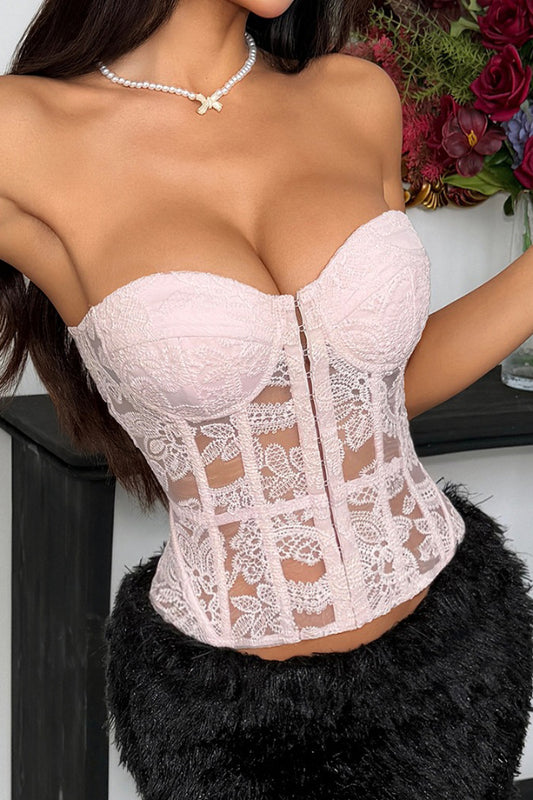 Fashionable Embroidered Fishbone Strapless Backless Tube Top