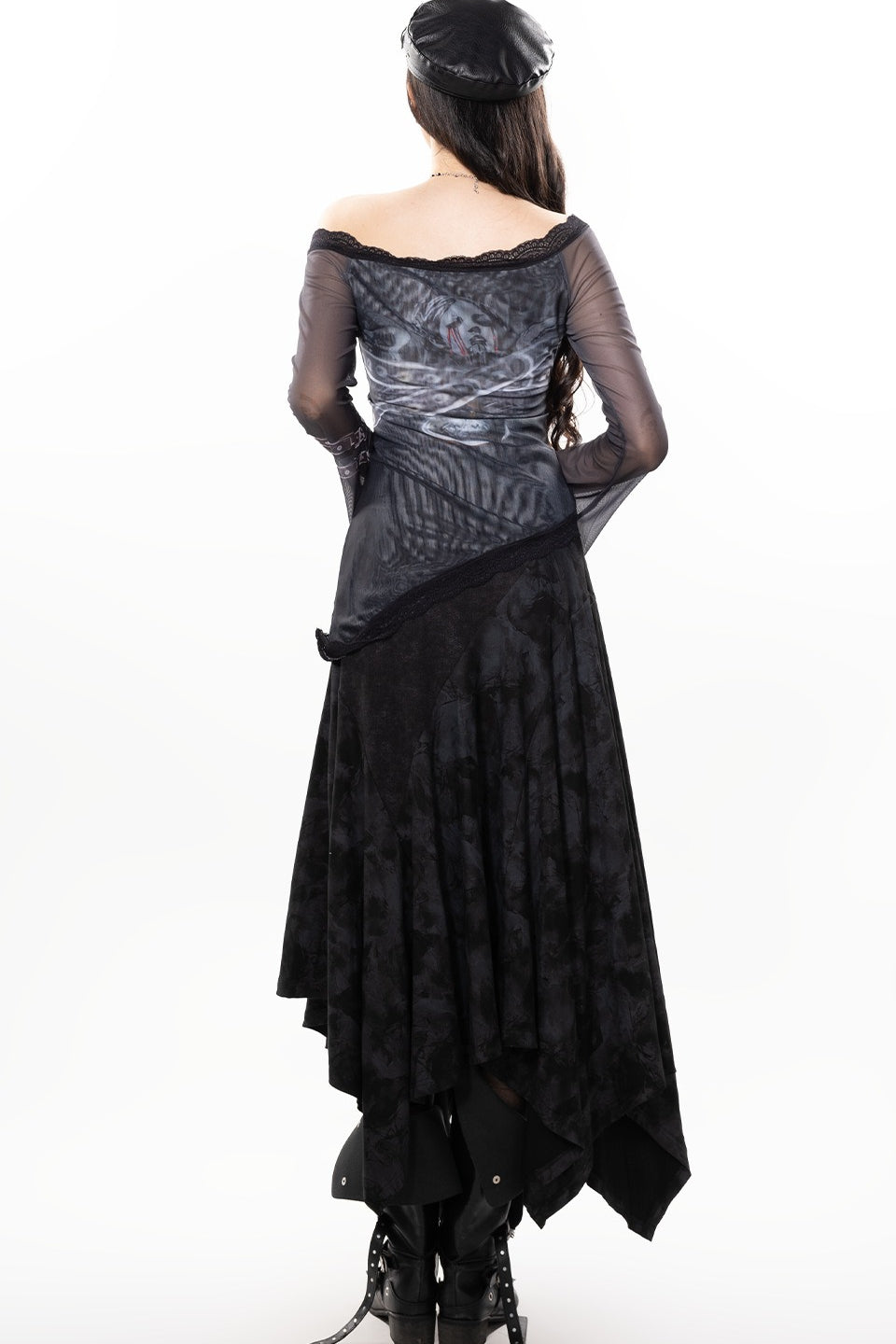 Dark Punk Heavy-Duty Paneled Denim Skirt