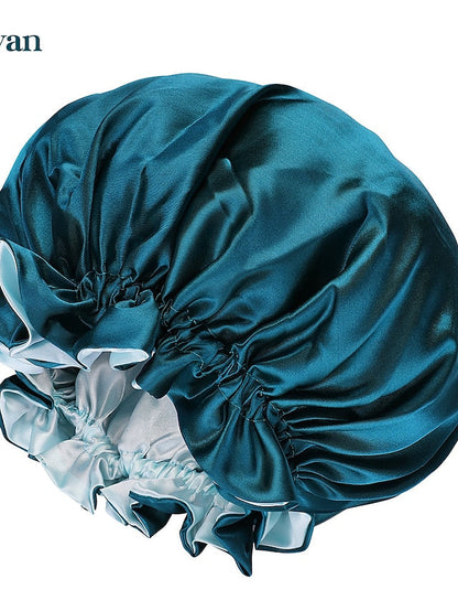 Large double-layer Satin nightcap female European and American large round cap chemotherapy cap Satin bonnet for Women