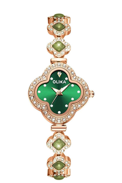 Fashion Four Leaf Clover Chalcedony Jewelry Quartz Watch