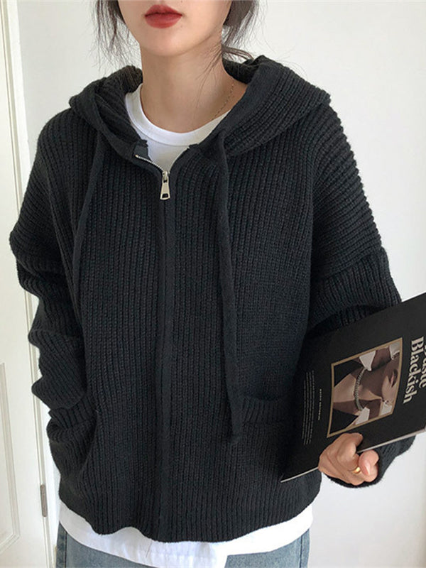 Loose Hooded Cardigan Chunky Knit Sweater