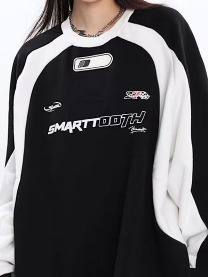 Retro Oversize Raglan Sweatshirt with Slogan