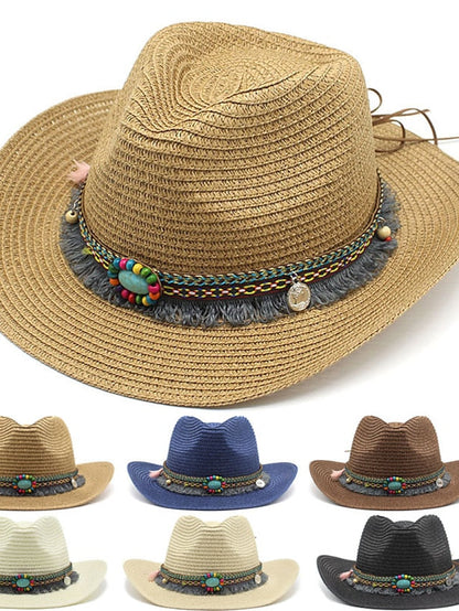 1pcs Elegant Tassel Beach Hats For Women Holiday Hats Ladies Sun Hat Summer Straw Hats Foldable Travel Couple Cowboy Visor Hat for Women