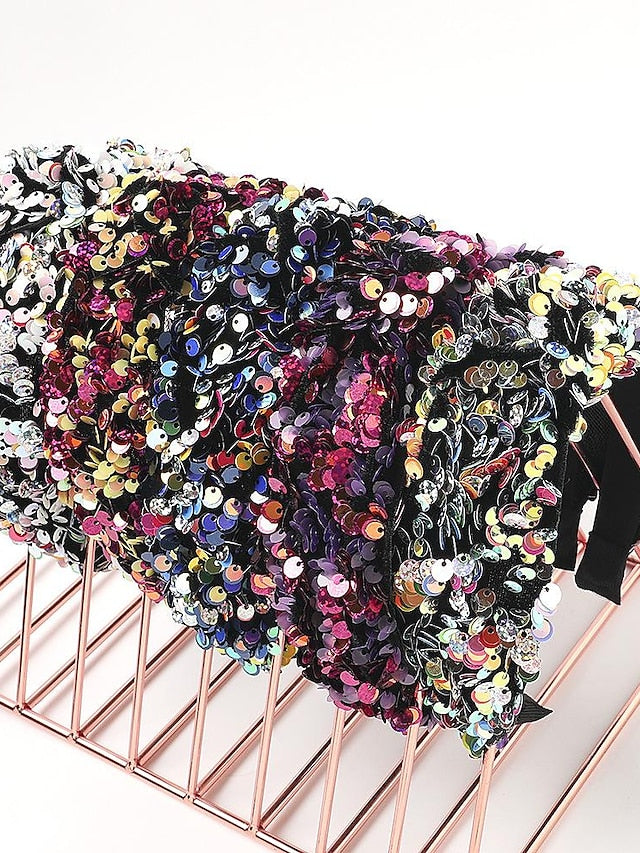 1PC Girls' Headbands Headband For Party Evening Sequins Fabric Fish Scale Sequin Headband - Sapphire Blue Fish Scale Sequin Headband - White Color Fish scale sequin headband - red and yellow for Women