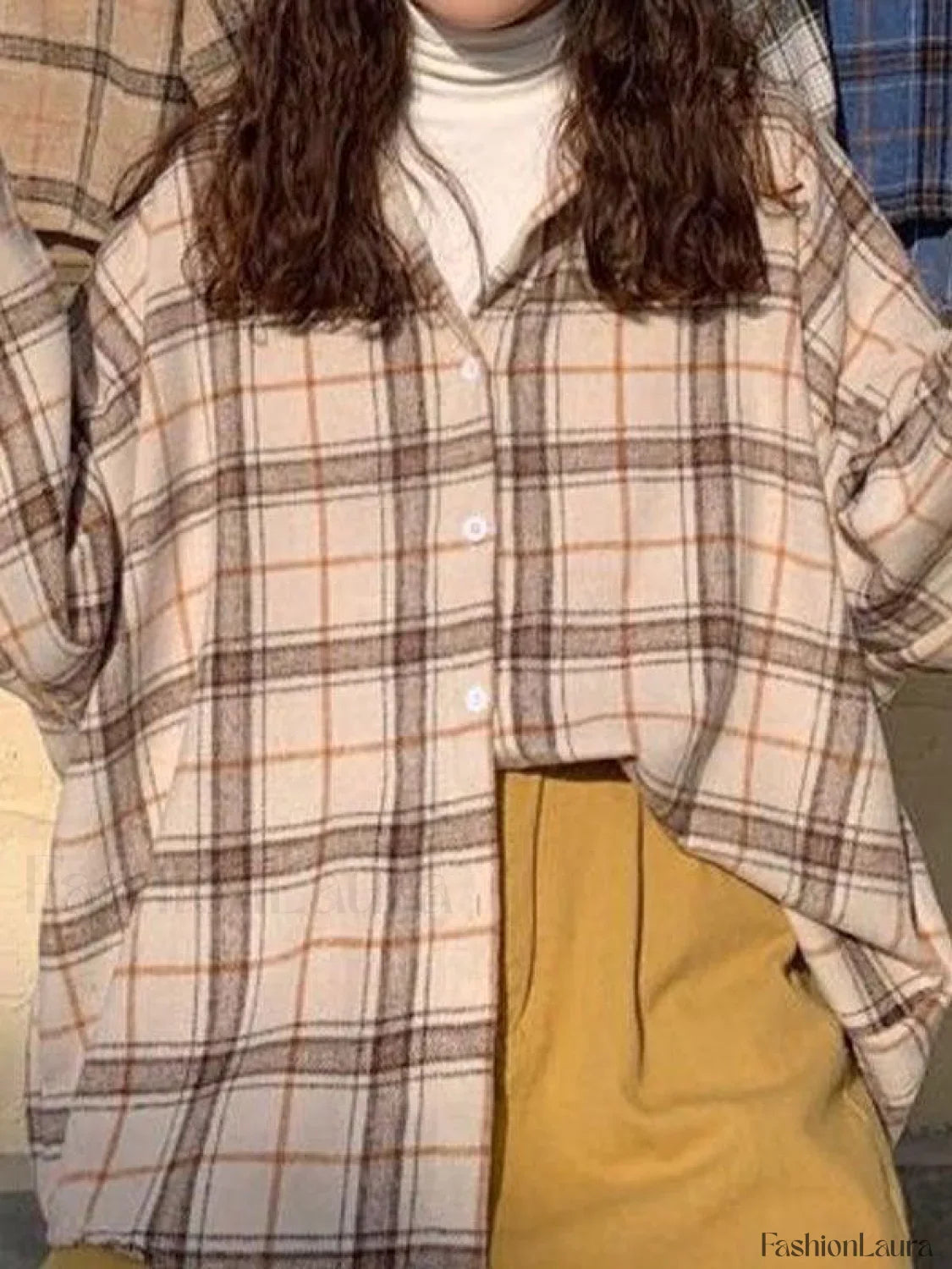 Checkered Print Button Blouse