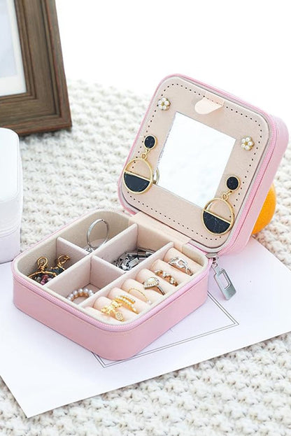 Chenille Pink Letter Jewelry Organizer with Mirror