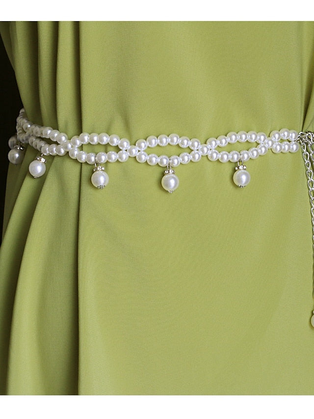 Belt Imitation Pearl White Chain Home Beach Pure Color for Women