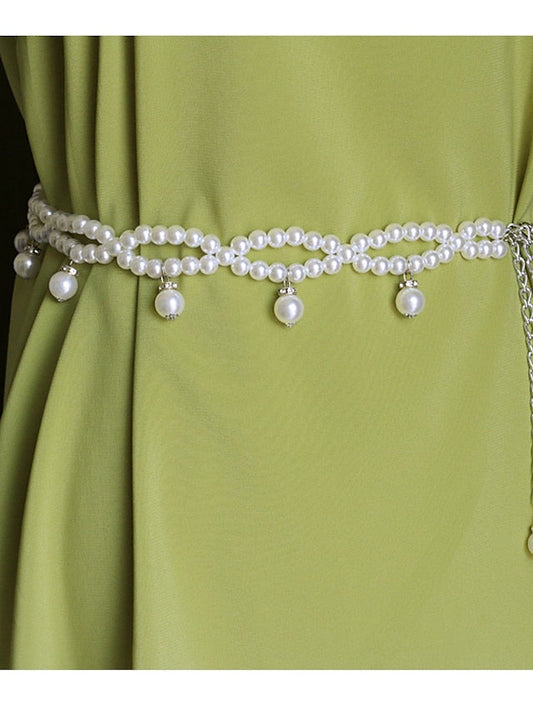 Belt Imitation Pearl White Chain Home Beach Pure Color for Women