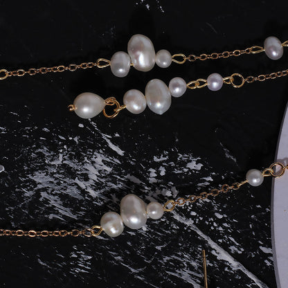 Two Tone Cable Chain Pearl Drop Earrings in 18K Gold Plated Chic Design
