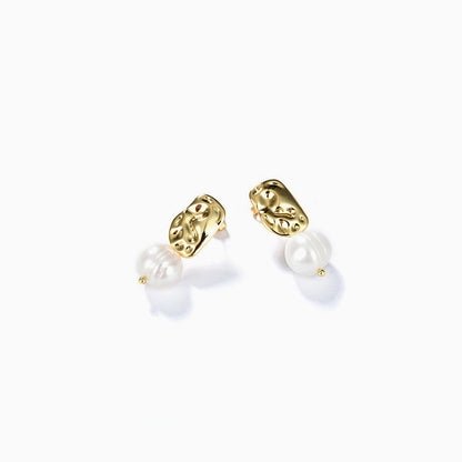 Pearl Pendant Gold Charm Stud Earrings