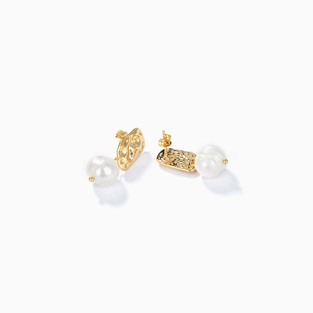 Pearl Pendant Gold Charm Stud Earrings