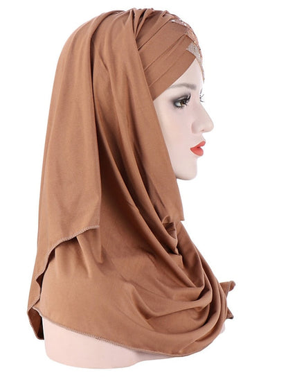 New Muslim Women Cross Soft Sleep Chemo Hat Beanie Women Soft Silk with Sequins Hijab Headwrap Headscarf Turban Hat Cap Headwear for Women