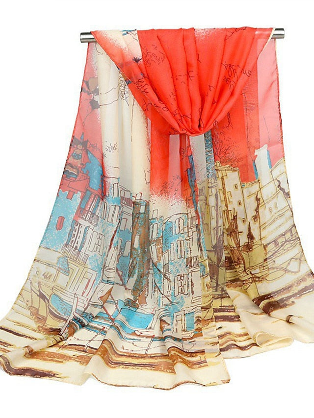Scarves Satin Scarves Shawl Party Gift Daily Wear Chiffon Vintage Retro 1 PC for Women