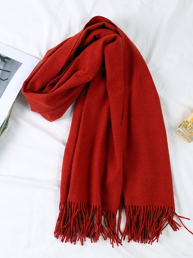 Shawls & Wraps Party Black Scarf Pure Color / Basic / Red / Fall / Winter / Polyester for Women