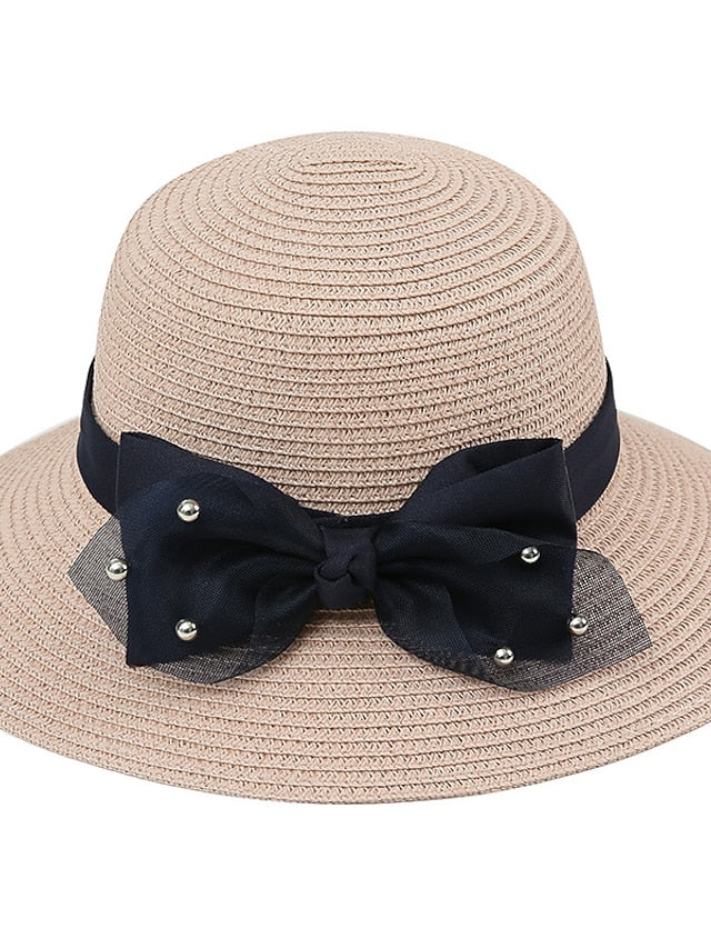 Summer Holiday Casual Women Straw Hat Beach Round Top Outdoor Bow Sun Hat for Women