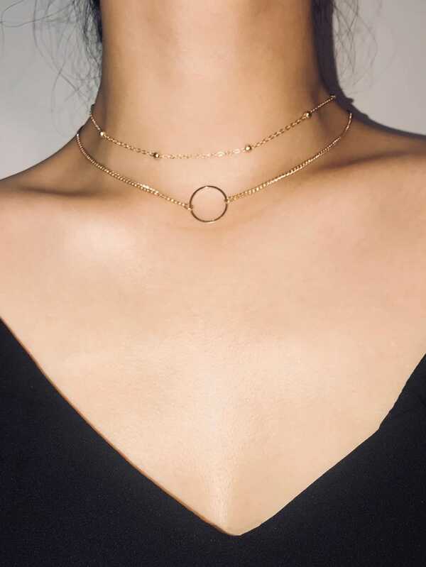 Circle Detail Choker Set 2pcs for Women