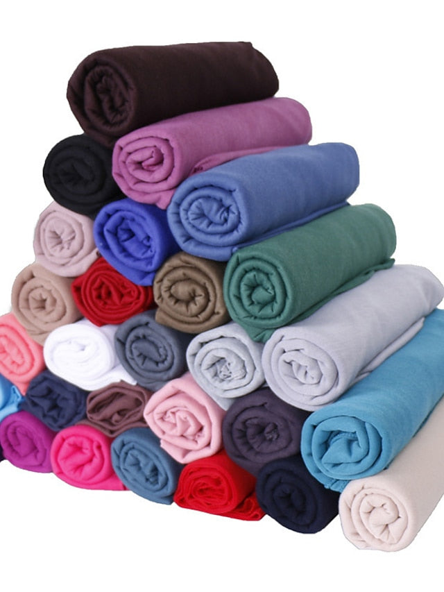 1 PC Solid Colors Plain Jersey Hijab Women Daily Simple Scarf Polyester Wrap Soft Shawls Foulard Long Muslim Headband for Women