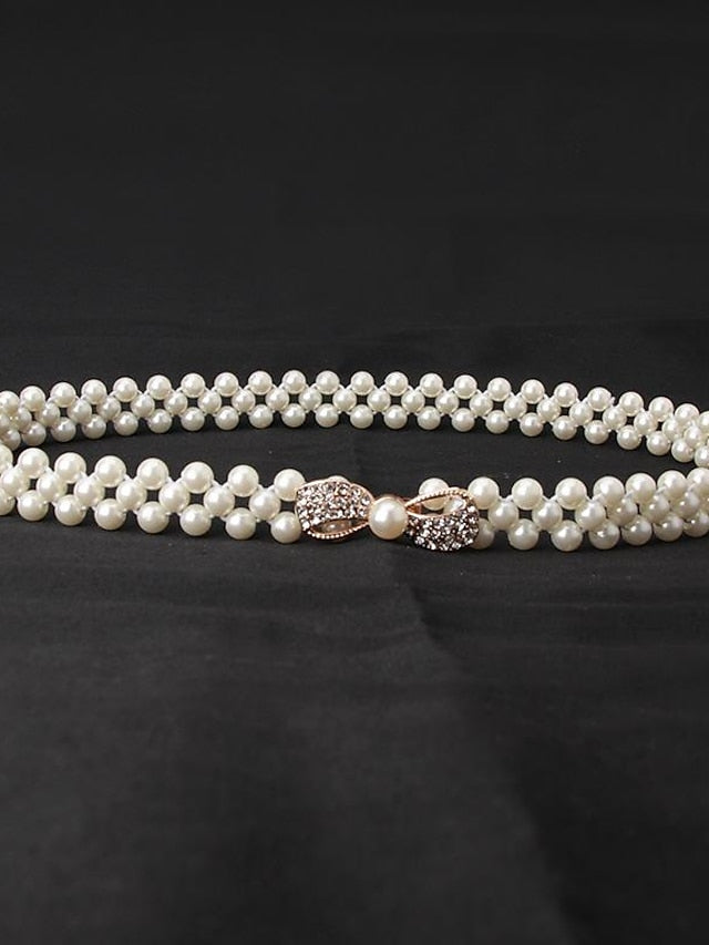 ladies pearl waist chain korean version rhinestone pearl decorative belt fashion sweet dress elastic belt women wholesale for Women