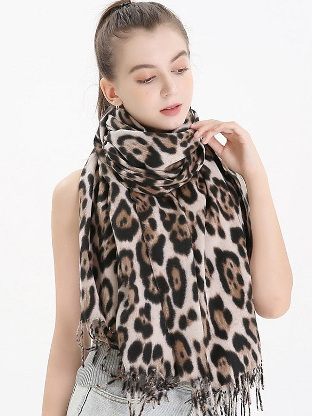 Big Size Band Tassels Poncho Women Unique Leopard Print Scarves and Shawls Ladies Winter Neck Warm Wrap Soft Blanket Cape 200cm for Women