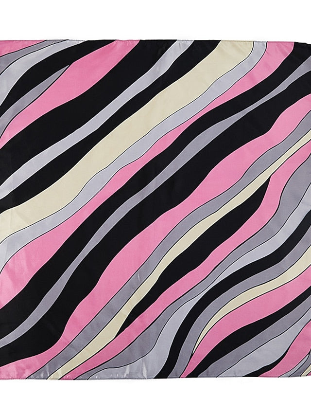 90*90cm Square Silk Scarf Women Shawls Neckerchief Stripe Print Hijab Scarf Lady Neck Scarves Soft Big Bandana for Women