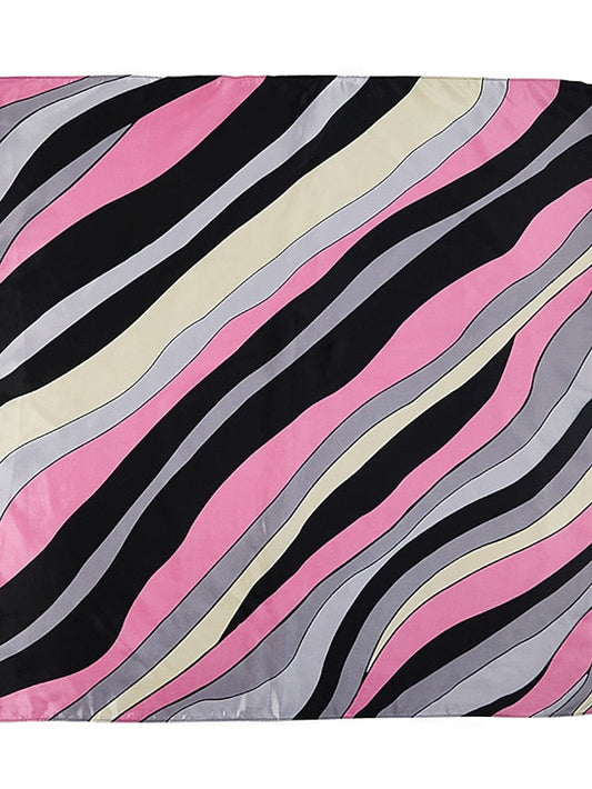 90*90cm Square Silk Scarf Women Shawls Neckerchief Stripe Print Hijab Scarf Lady Neck Scarves Soft Big Bandana for Women