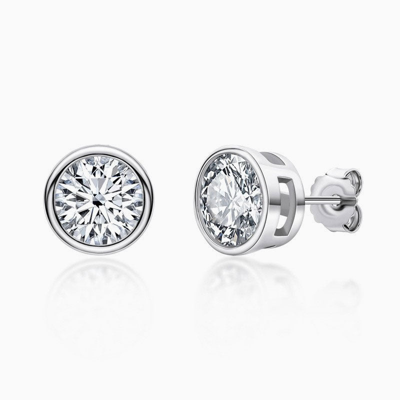 Sterling Silver Round Moissanite Solitaire Stud Earrings