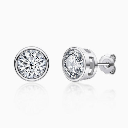 Sterling Silver Round Moissanite Solitaire Stud Earrings