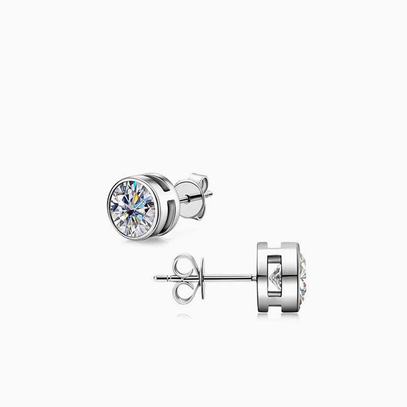Sterling Silver Round Moissanite Solitaire Stud Earrings