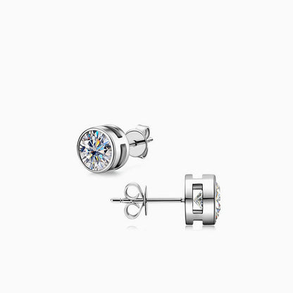 Sterling Silver Round Moissanite Solitaire Stud Earrings