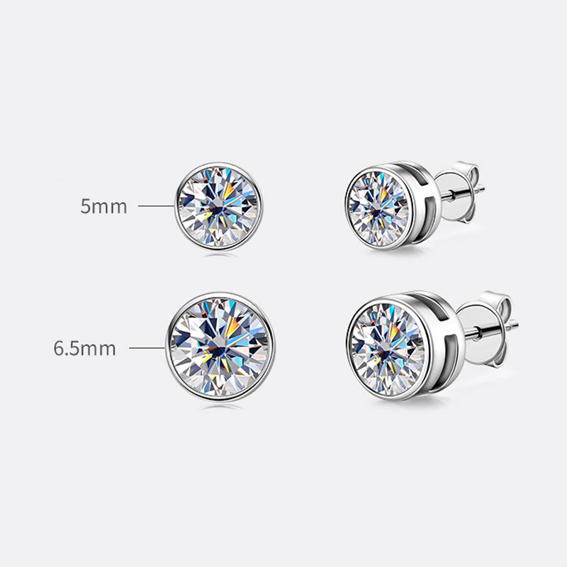 Sterling Silver Round Moissanite Solitaire Stud Earrings