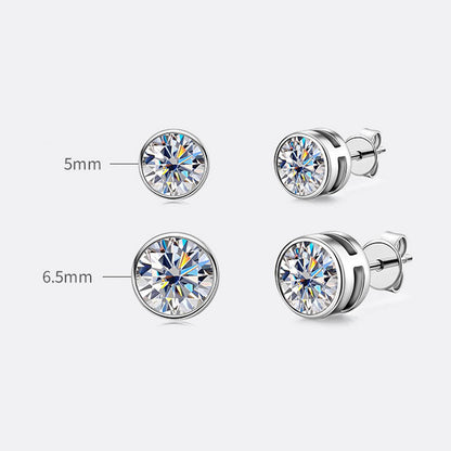 Sterling Silver Round Moissanite Solitaire Stud Earrings