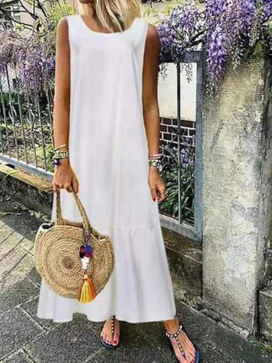 A Line Dress Maxi long Dress Sleeveless Solid Color Patchwork Spring Summer Round Neck Basic Essential Casual Boom Sale Dress S M L XL 2XL 3XL 4XL 5XL for Women